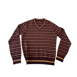 Vintage 90s Original Penguin Mens Cashmere V-Neck Striped Sweater‎ Large